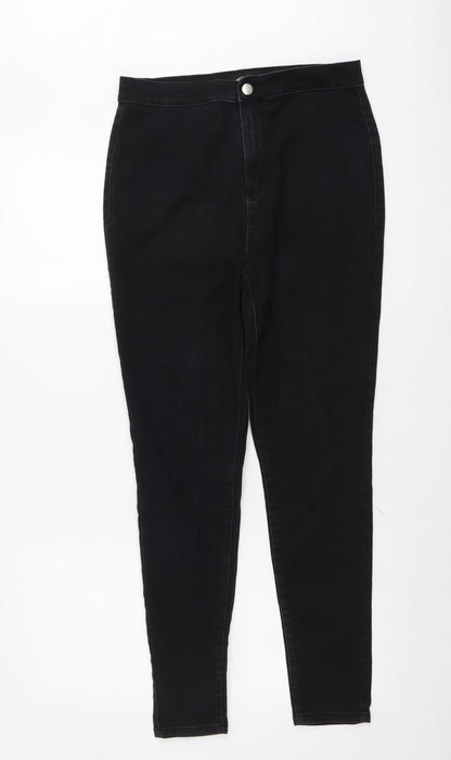 PRETTYLITTLETHING Womens Black Cotton Skinny Jeans Size 12 L28 in Regular Button