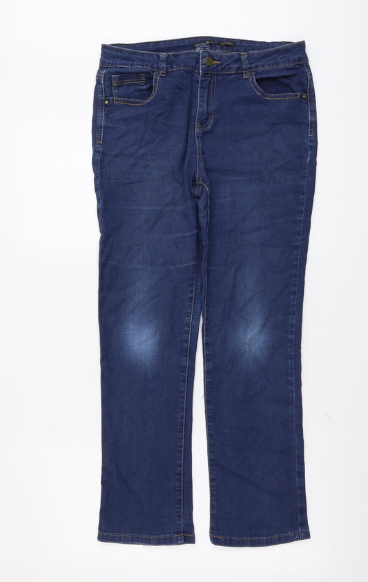 TU Womens Blue Cotton Straight Jeans Size 12 L27 in Regular Button