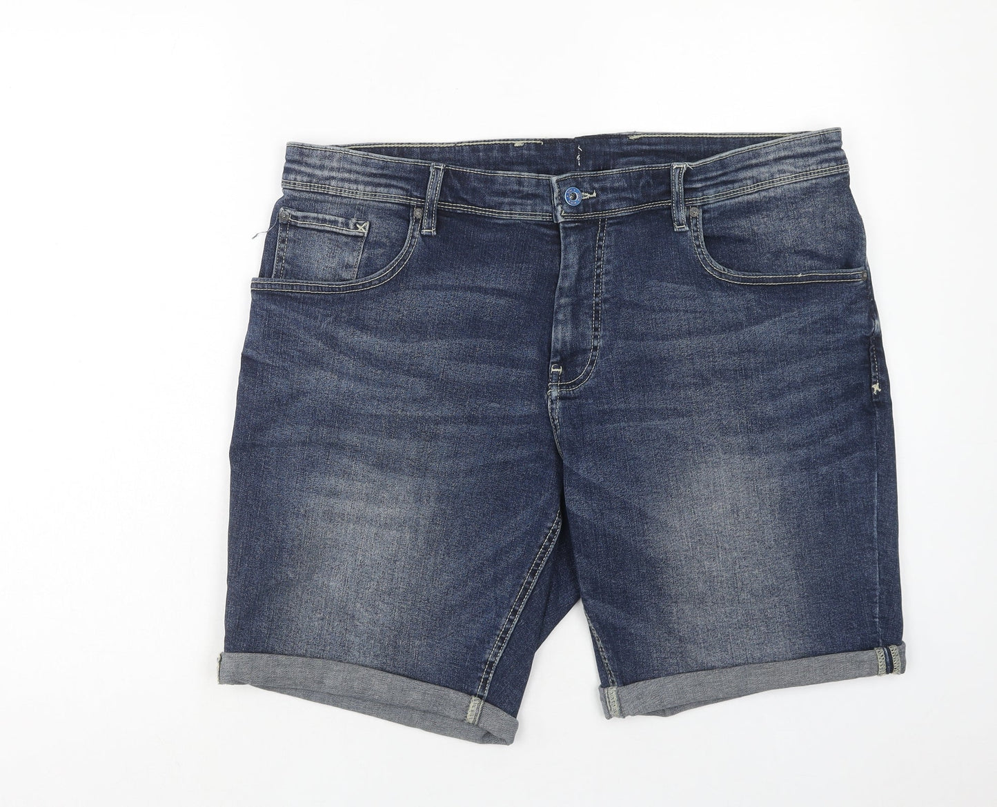 celio* Womens Blue Cotton Boyfriend Shorts Size 40 in Regular Zip