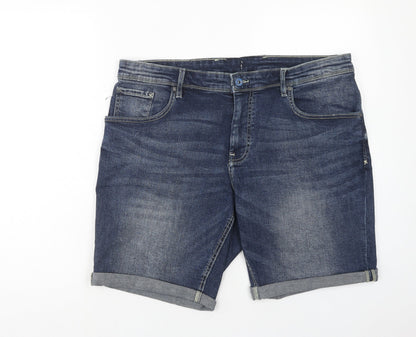 celio* Womens Blue Cotton Boyfriend Shorts Size 40 in Regular Zip