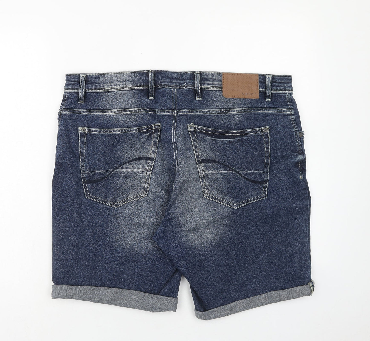celio* Womens Blue Cotton Boyfriend Shorts Size 40 in Regular Zip
