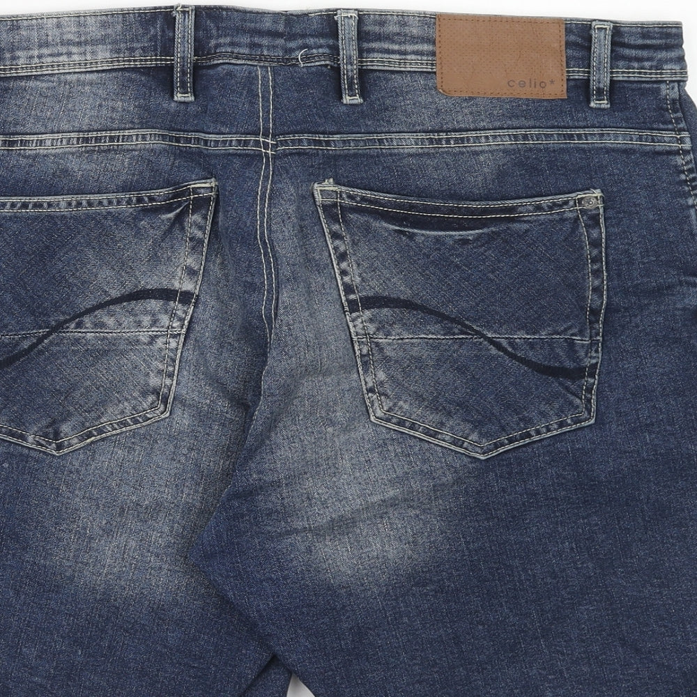celio* Womens Blue Cotton Boyfriend Shorts Size 40 in Regular Zip