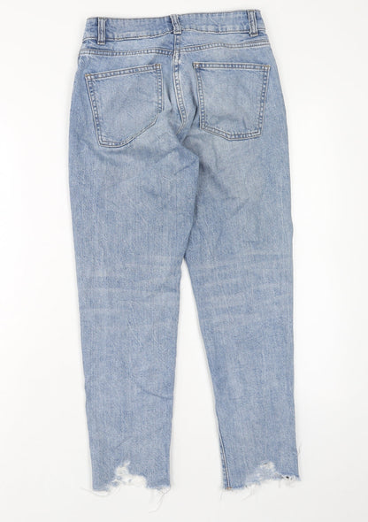 NEXT Womens Blue Cotton Straight Jeans Size 6 Regular Button - Distressed Hems
