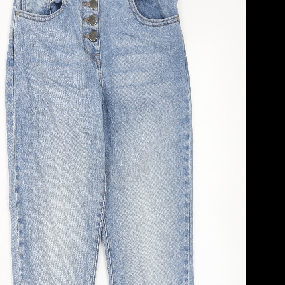 NEXT Womens Blue Cotton Straight Jeans Size 6 Regular Button - Distressed Hems