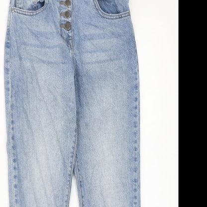 NEXT Womens Blue Cotton Straight Jeans Size 6 Regular Button - Distressed Hems