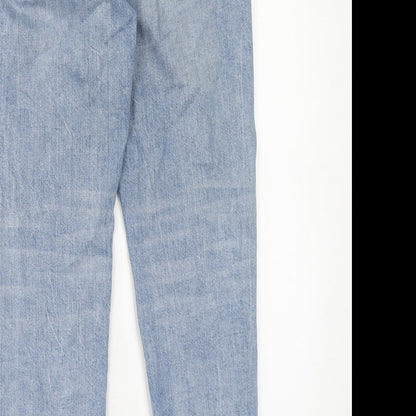 NEXT Womens Blue Cotton Straight Jeans Size 6 Regular Button - Distressed Hems