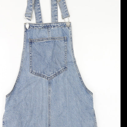 Denim & Co. Womens Blue Cotton Pinafore/Dungaree Dress Size 8 Square Neck Button
