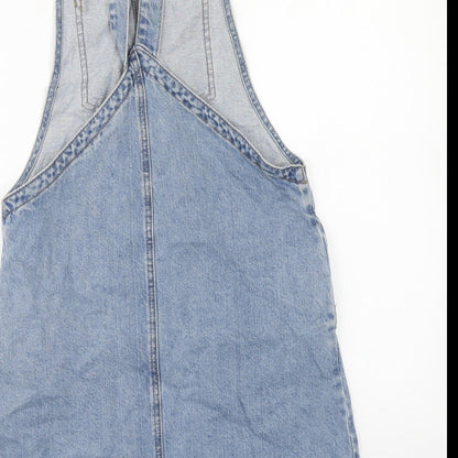 Denim & Co. Womens Blue Cotton Pinafore/Dungaree Dress Size 8 Square Neck Button