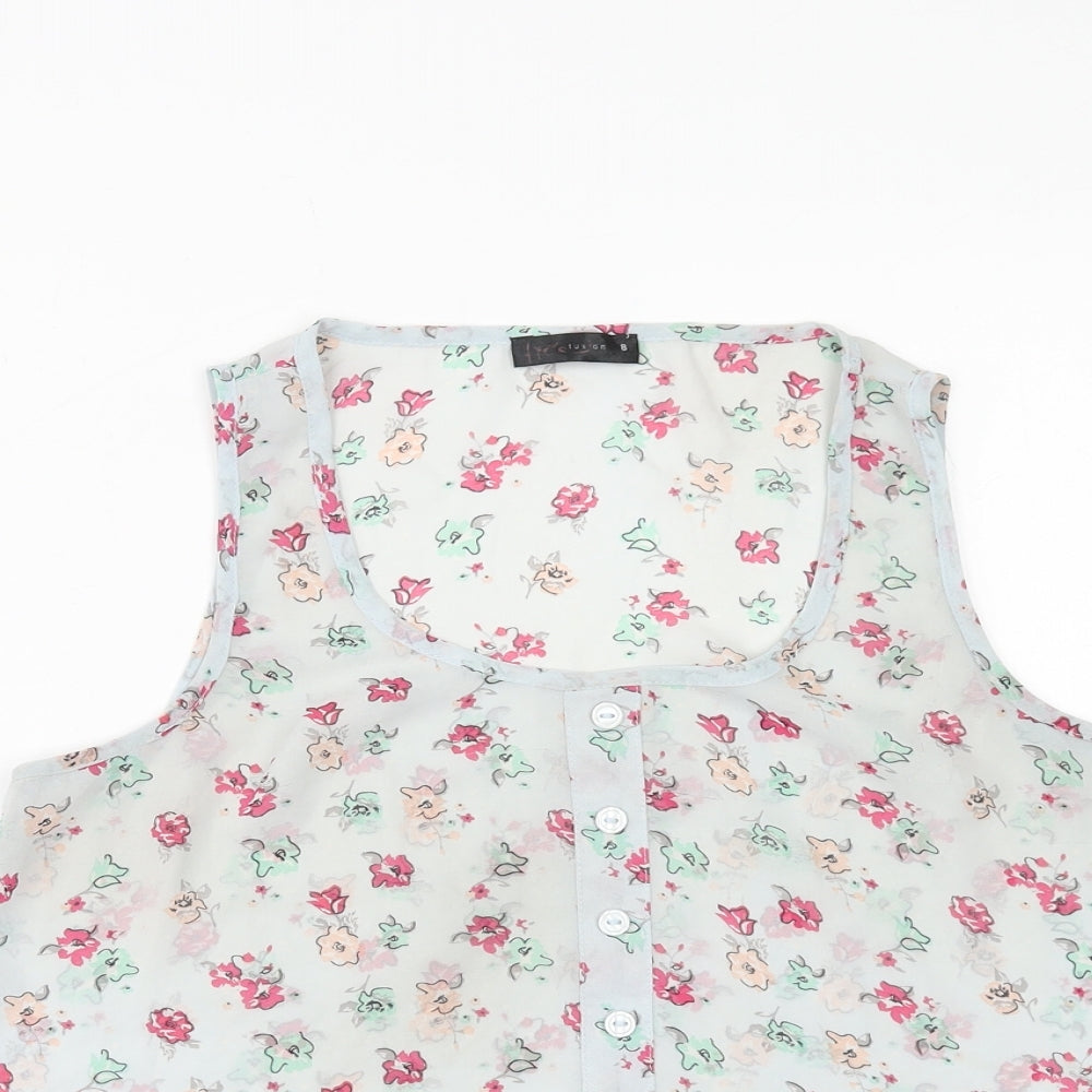 Fusion Womens Blue Floral Polyester Basic Tank Size 8 Scoop Neck