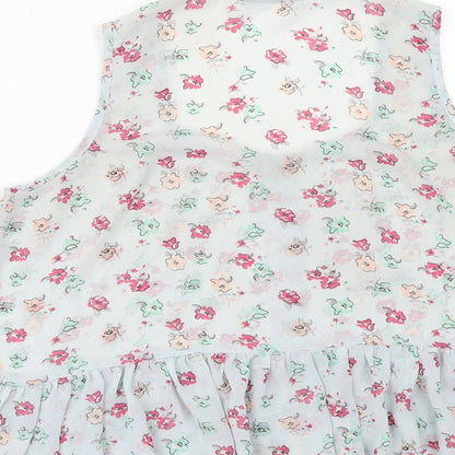 Fusion Womens Blue Floral Polyester Basic Tank Size 8 Scoop Neck