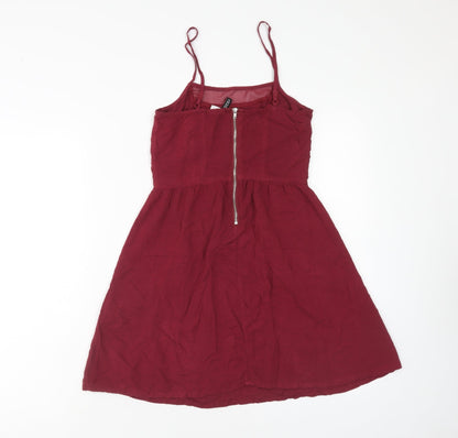 H&M Womens Red Viscose Mini Size 4 Square Neck Zip