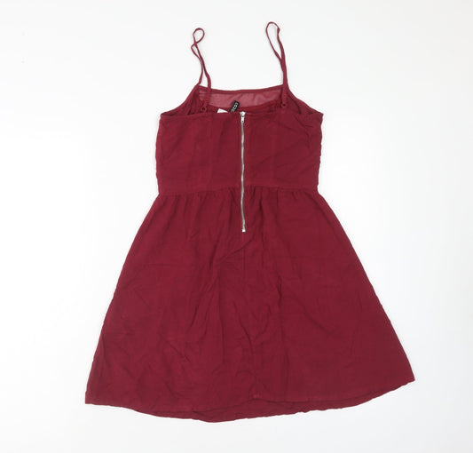 H&M Womens Red Viscose Mini Size 4 Square Neck Zip