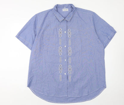 Ricami di Assin Womens Blue Geometric Cotton Basic Button-Up Size 2XL Collared