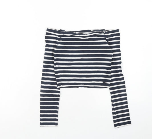 Jack Wills Womens Blue Striped Cotton Cropped Blouse Size 6 Off the Shoulder - Bardot