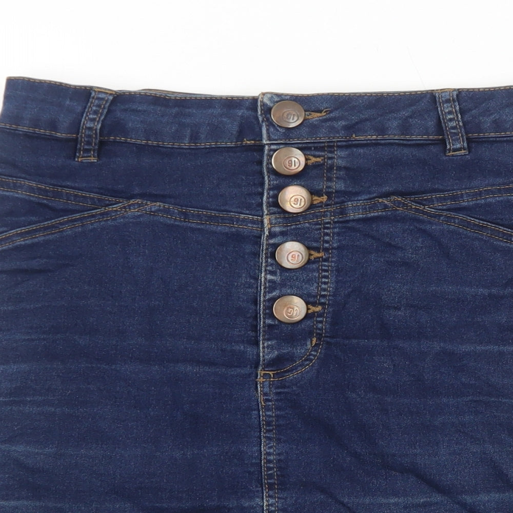 Cotton On Womens Blue Cotton Mini Skirt Size S Button