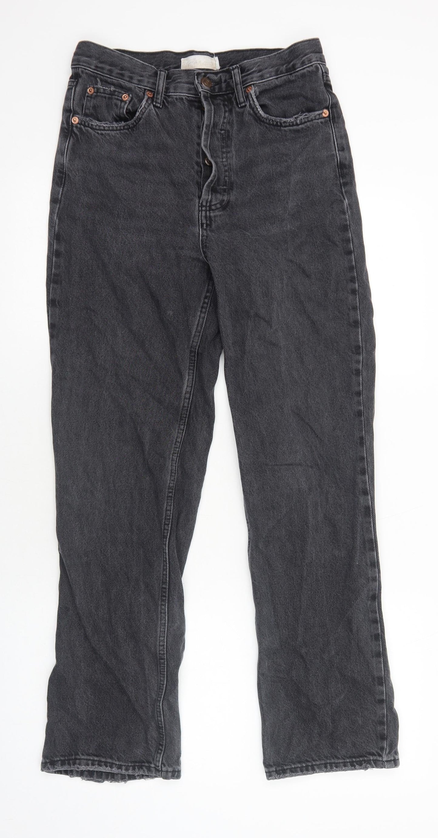 Topshop Womens Black Cotton Straight Jeans Size 10 L30 in Regular Button