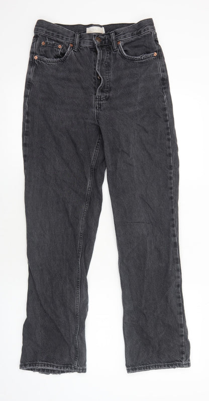 Topshop Womens Black Cotton Straight Jeans Size 10 L30 in Regular Button