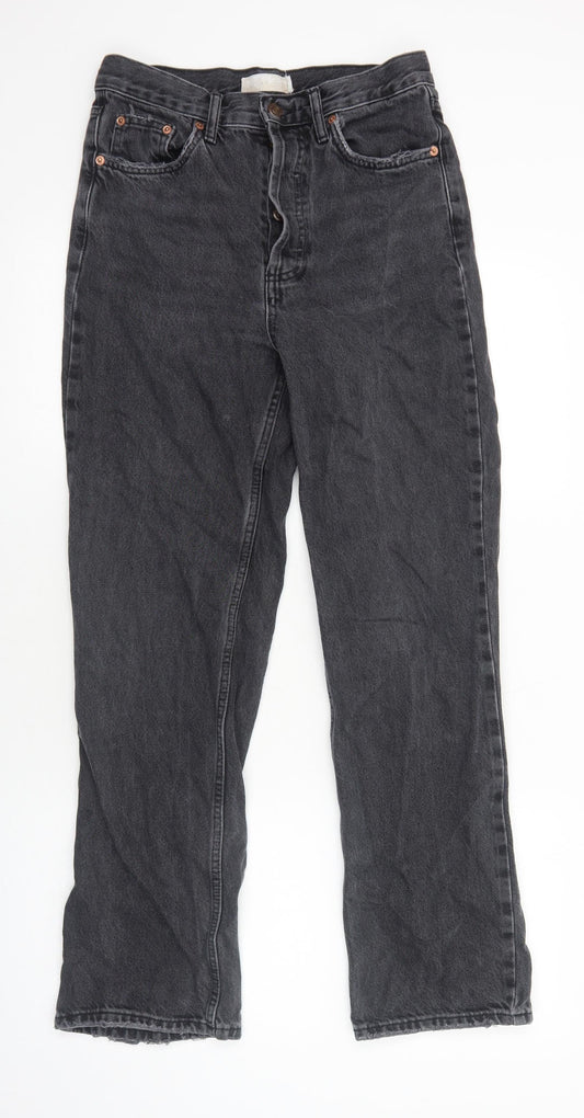 Topshop Womens Black Cotton Straight Jeans Size 10 L30 in Regular Button