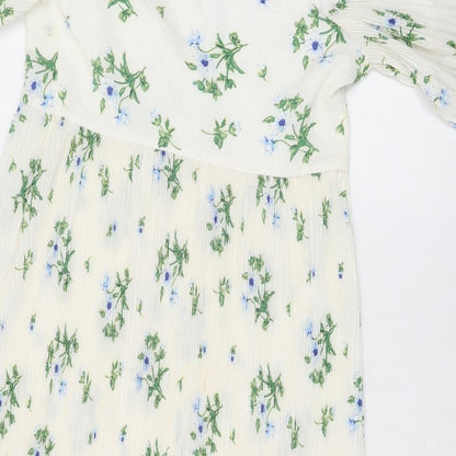 Boohoo Womens Ivory Floral Polyester Fit & Flare Size 8 V-Neck Zip