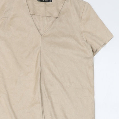 Zara Womens Beige Polyester Shift Size M V-Neck Zip