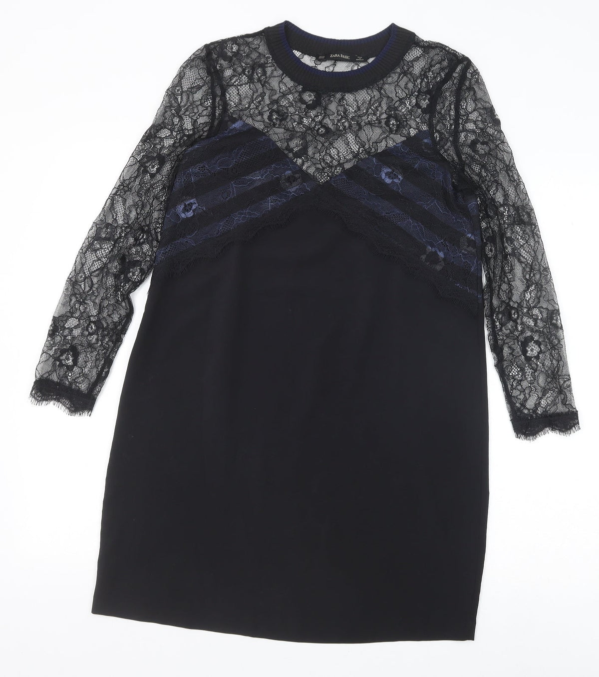 Zara Womens Black Polyamide Shift Size XS Round Neck Pullover - Lace Top