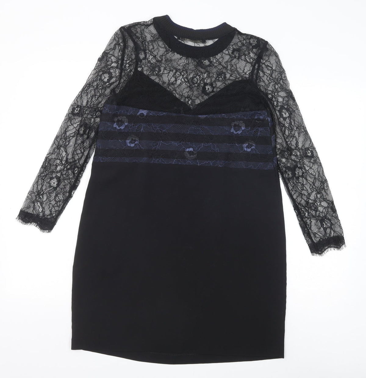 Zara Womens Black Polyamide Shift Size XS Round Neck Pullover - Lace Top