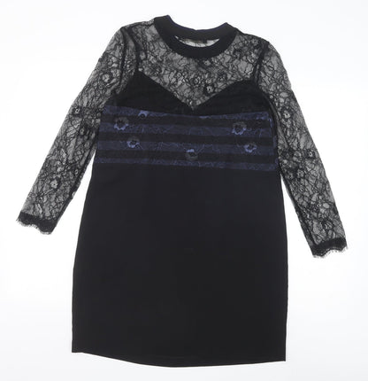 Zara Womens Black Polyamide Shift Size XS Round Neck Pullover - Lace Top