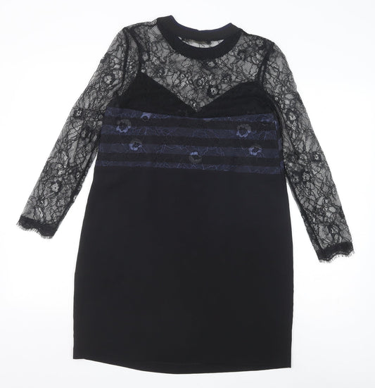 Zara Womens Black Polyamide Shift Size XS Round Neck Pullover - Lace Top