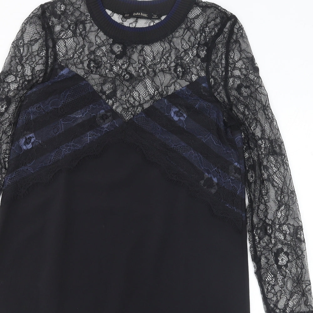 Zara Womens Black Polyamide Shift Size XS Round Neck Pullover - Lace Top