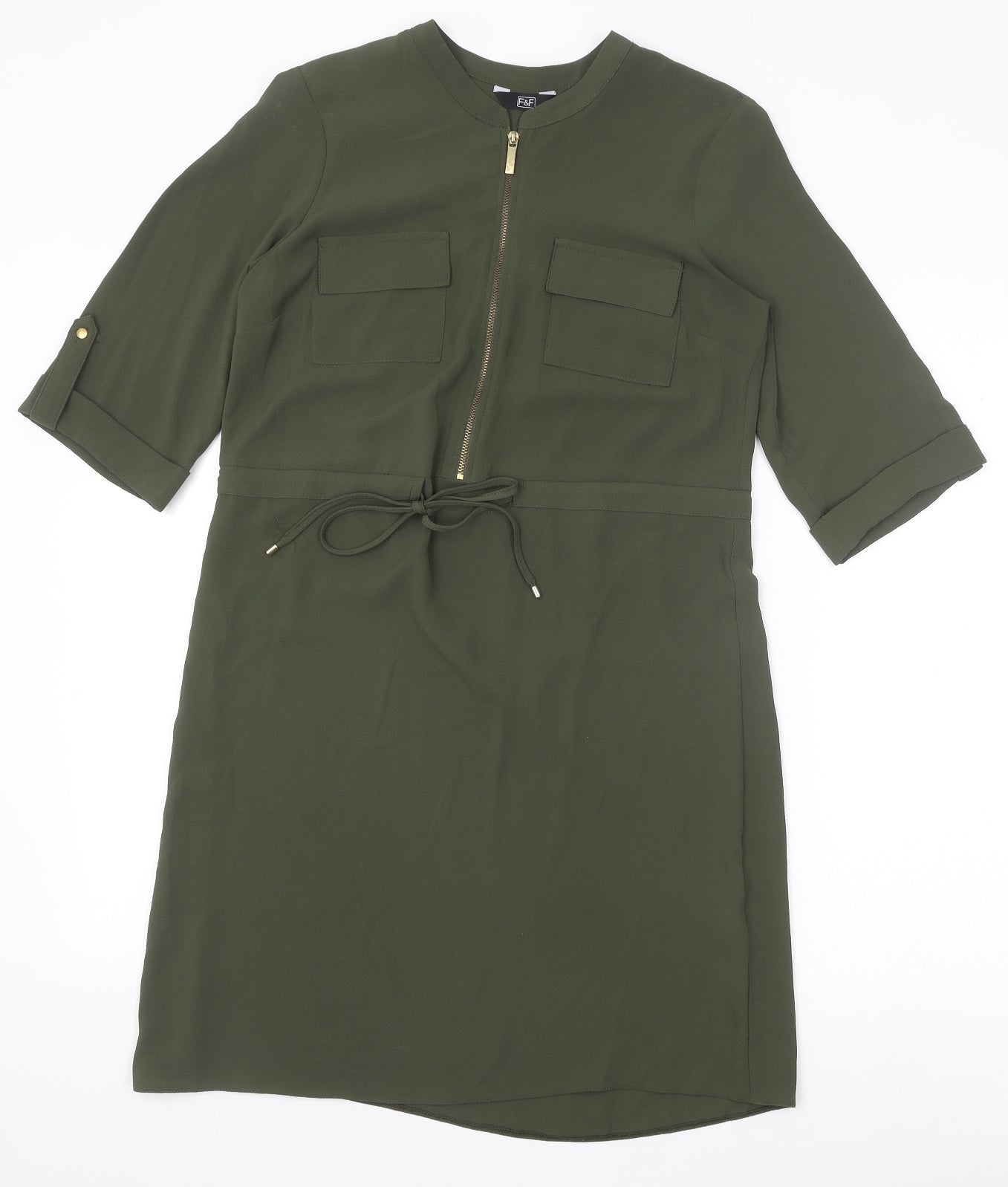 F&F Womens Green Polyester A-Line Size 6 Round Neck Zip - Drawstring Waist