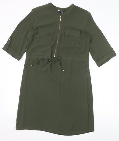 F&F Womens Green Polyester A-Line Size 6 Round Neck Zip - Drawstring Waist