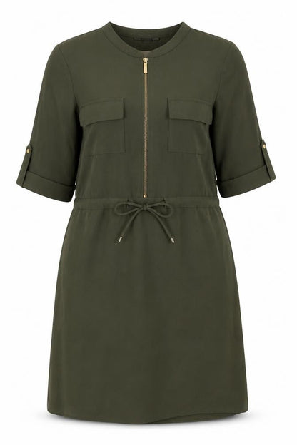 F&F Womens Green Polyester A-Line Size 6 Round Neck Zip - Drawstring Waist