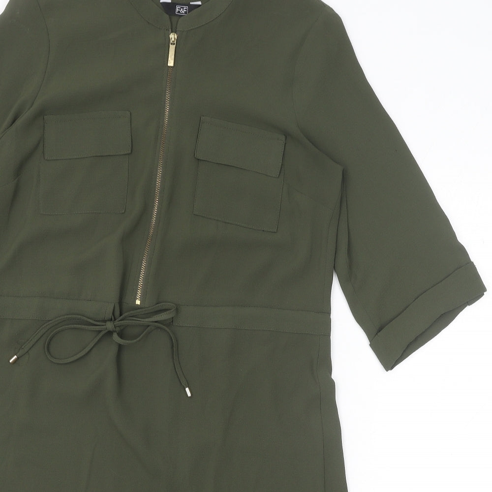 F&F Womens Green Polyester A-Line Size 6 Round Neck Zip - Drawstring Waist