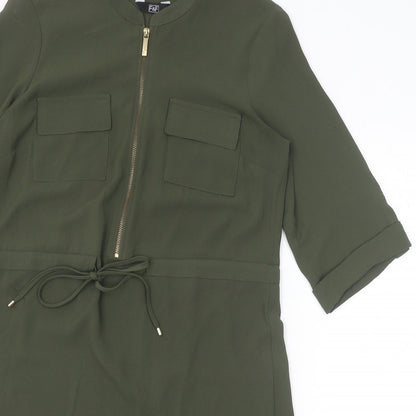 F&F Womens Green Polyester A-Line Size 6 Round Neck Zip - Drawstring Waist