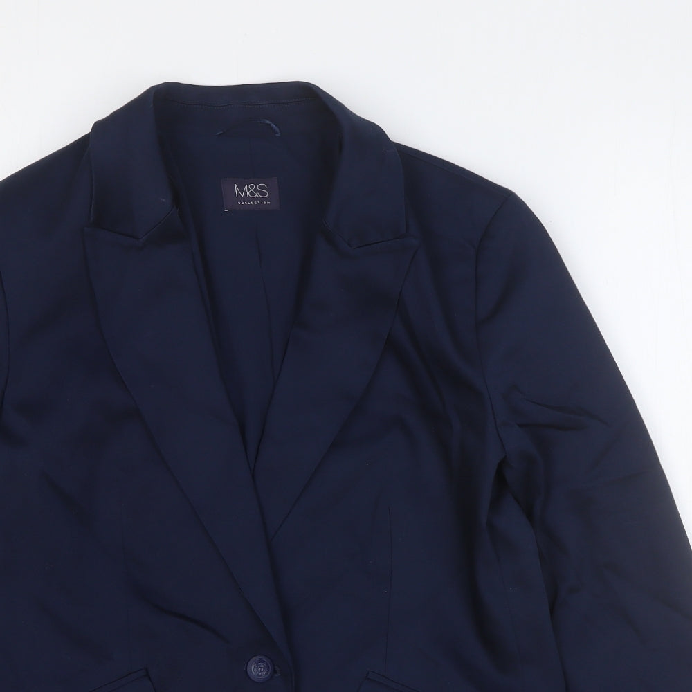 Marks and Spencer Womens Blue Cotton Jacket Blazer Size 12