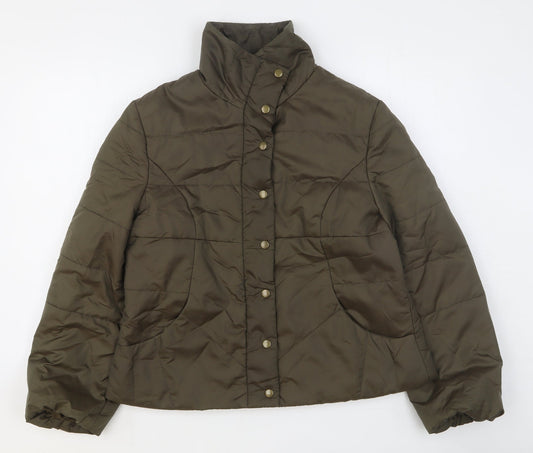 Precis Womens Brown Quilted Jacket Size 14 Button