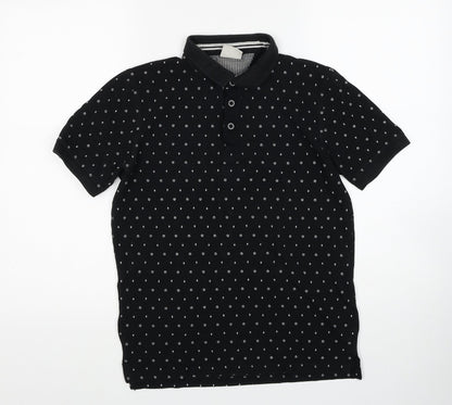 Jefferson Boys Black Geometric Cotton Basic Polo Size L Collared Button - Lightening Bolt