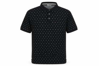 Jefferson Boys Black Geometric Cotton Basic Polo Size L Collared Button - Lightening Bolt
