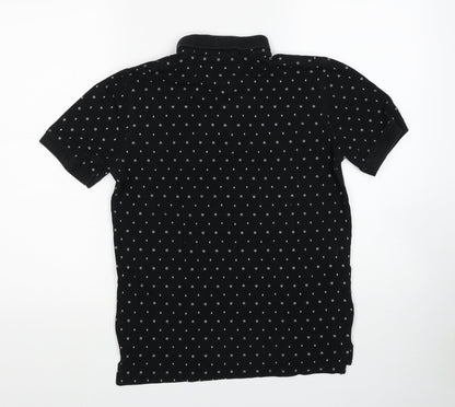 Jefferson Boys Black Geometric Cotton Basic Polo Size L Collared Button - Lightening Bolt