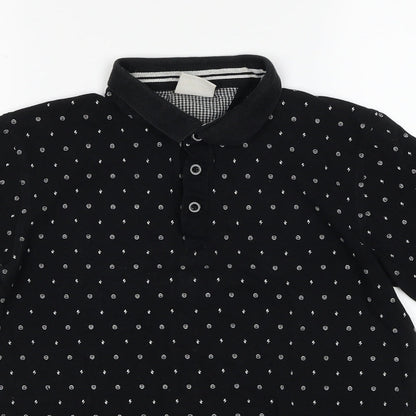Jefferson Boys Black Geometric Cotton Basic Polo Size L Collared Button - Lightening Bolt