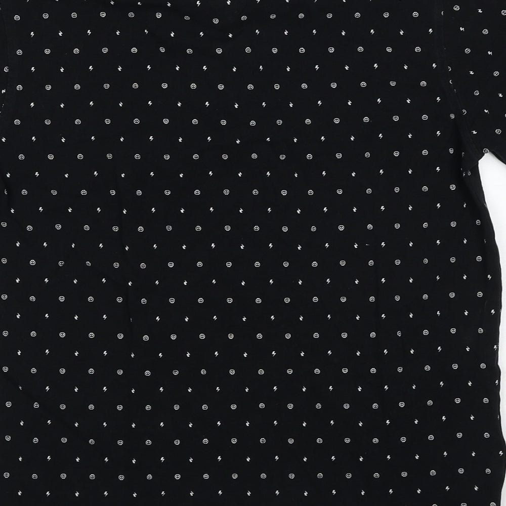 Jefferson Boys Black Geometric Cotton Basic Polo Size L Collared Button - Lightening Bolt
