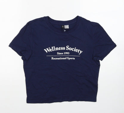 Divided by H&M Womens Blue Cotton Cropped T-Shirt Size M Scoop Neck - Wellness Society