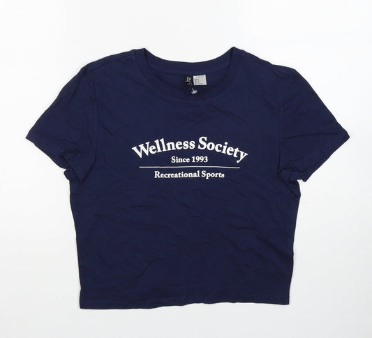 Divided by H&M Womens Blue Cotton Cropped T-Shirt Size M Scoop Neck - Wellness Society
