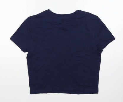 Divided by H&M Womens Blue Cotton Cropped T-Shirt Size M Scoop Neck - Wellness Society