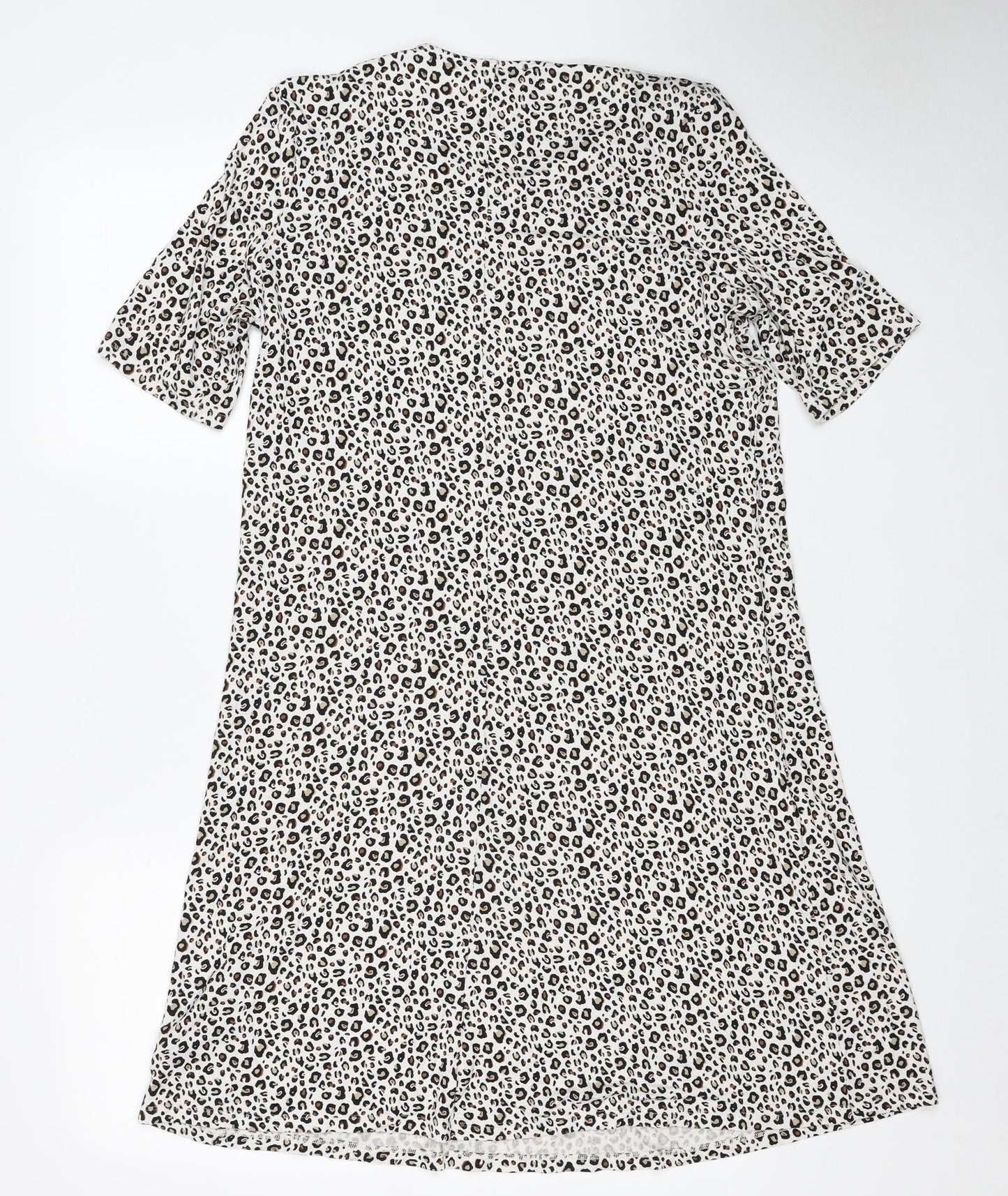 Marks and Spencer Womens White Animal Print Viscose A-Line Size 12 Round Neck - Leopard Print