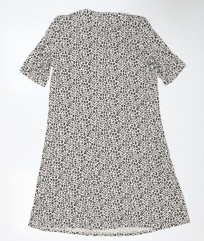 Marks and Spencer Womens White Animal Print Viscose A-Line Size 12 Round Neck - Leopard Print