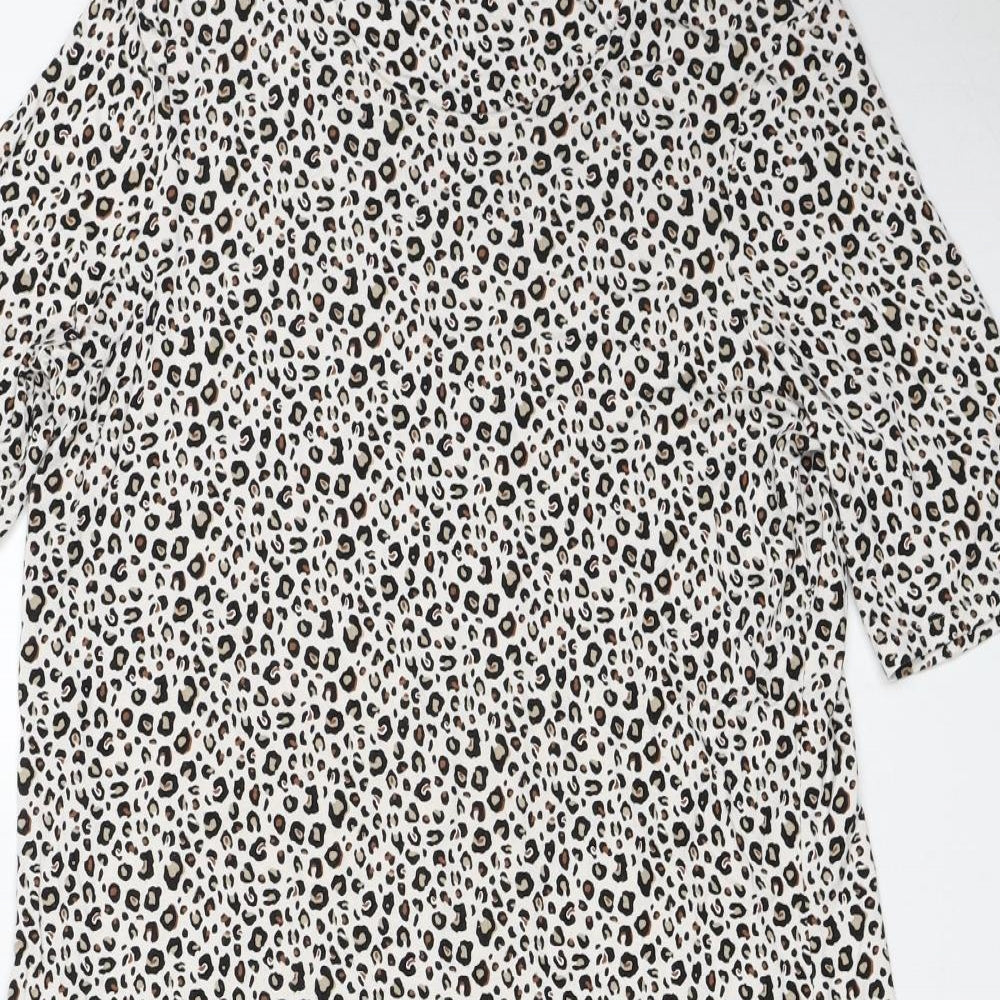 Marks and Spencer Womens White Animal Print Viscose A-Line Size 12 Round Neck - Leopard Print