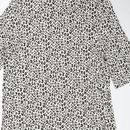 Marks and Spencer Womens White Animal Print Viscose A-Line Size 12 Round Neck - Leopard Print