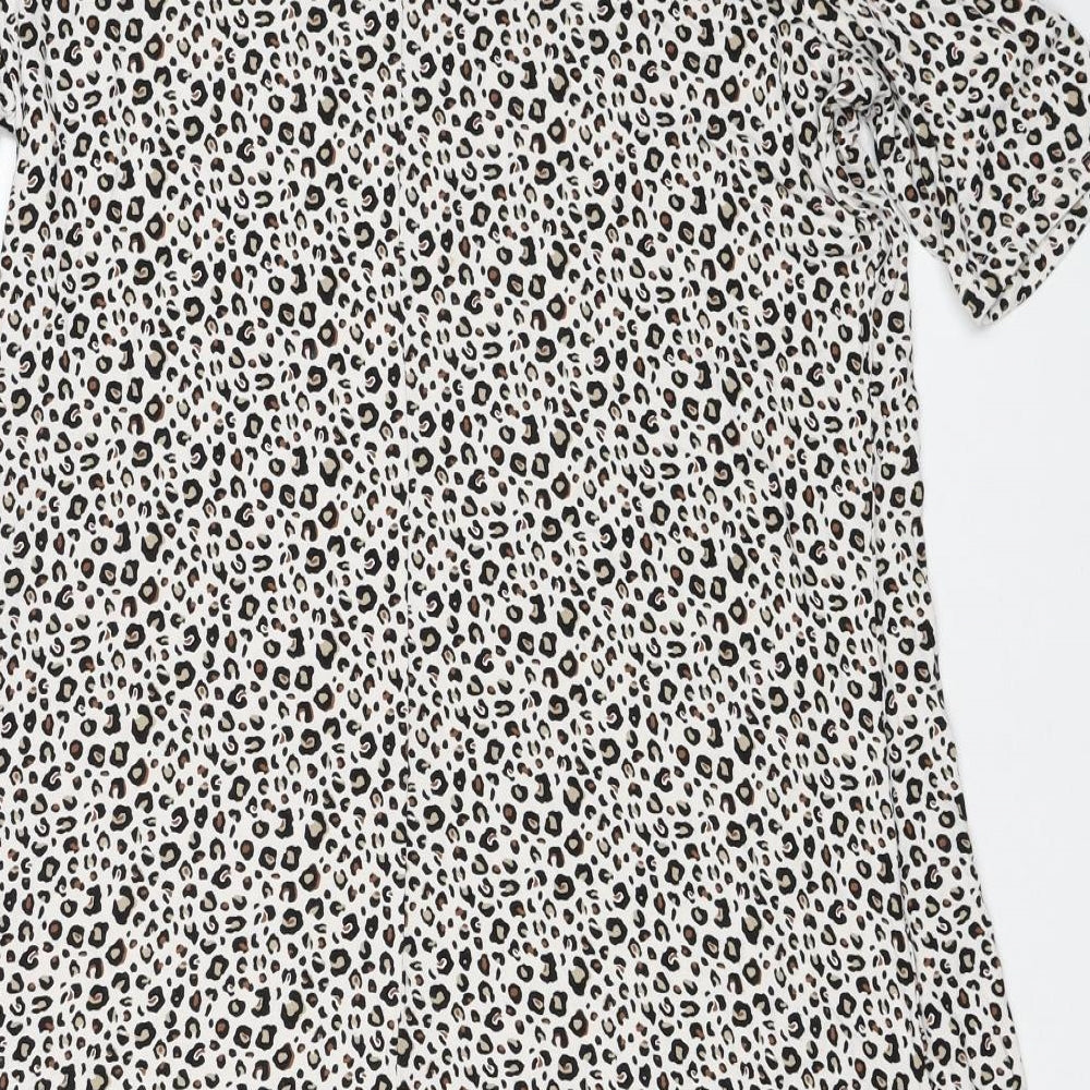 Marks and Spencer Womens White Animal Print Viscose A-Line Size 12 Round Neck - Leopard Print