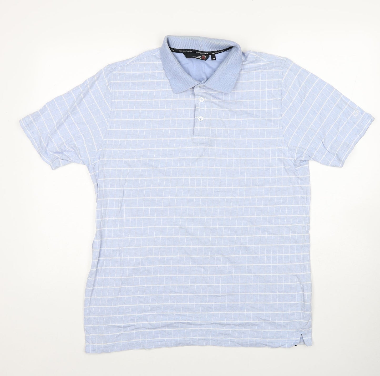 Colin Montgomere Mens Blue Check Cotton Polo Size M Collared Button